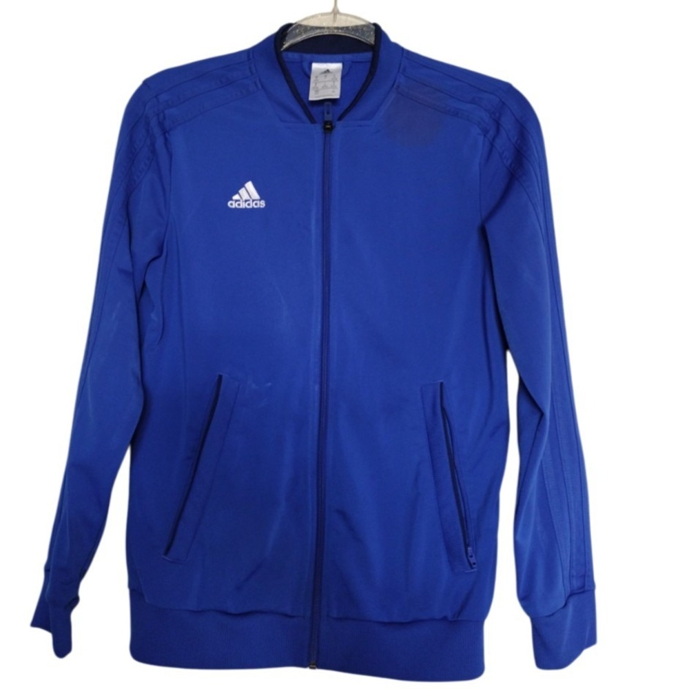 Adidas Full Zip Jacket Youth Small Blue Stripes‎ 100% Polyester Long Sleeves